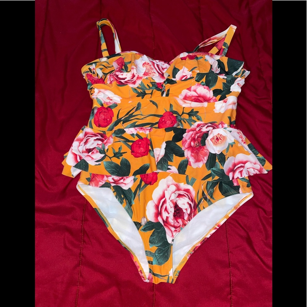 Torrid Yellow floral swimsuit AND cover up!